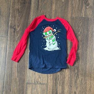 Kids Snowman Graphic Long Sleeve Shirt - Red and Blue